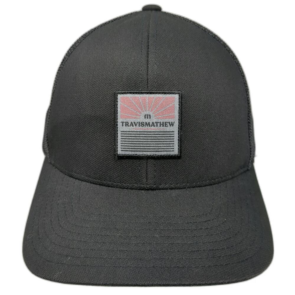 TravisMathew Trucker Hat Black One Size Mesh Snapback Flexfit 110 Logo Patch